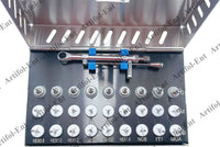 Kit prothésique universel de 28 pièces pour implants dentaires avec clé dynamométrique réglable et tournevis, jeu de clés dynamométriques – Entièrement autoclavable, 0-50 Ncm | Fixation et retrait des restaurations sur implants # OS1060