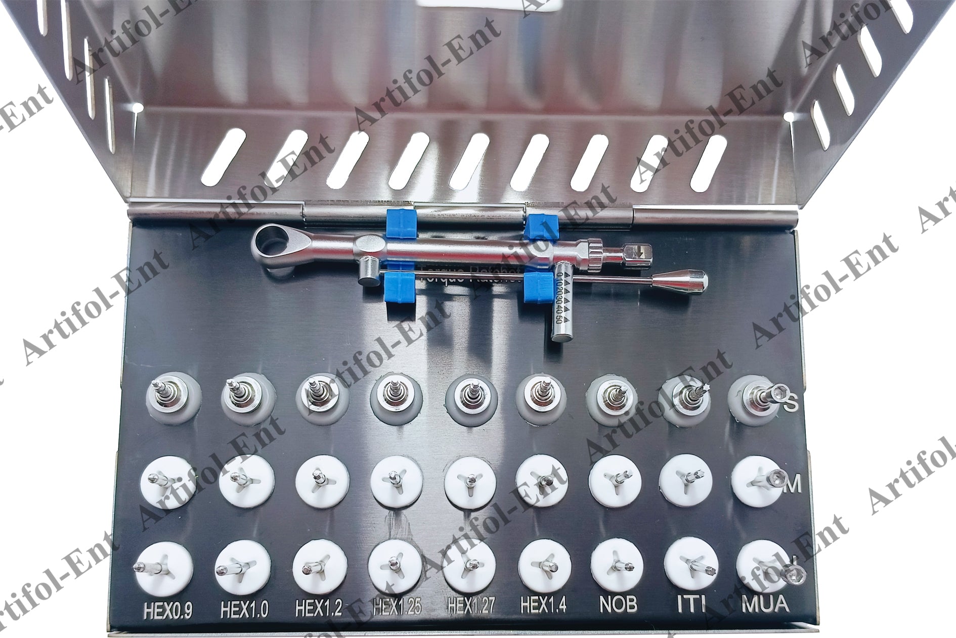 28-Piece Dental Implant Universal Prosthetic Kit with Adjustable Ratchet & Screwdrivers, Torque Wrench Set – Fully Autoclavable, 0-50Ncm | Secure & Remove Implant Restorations # OS1060