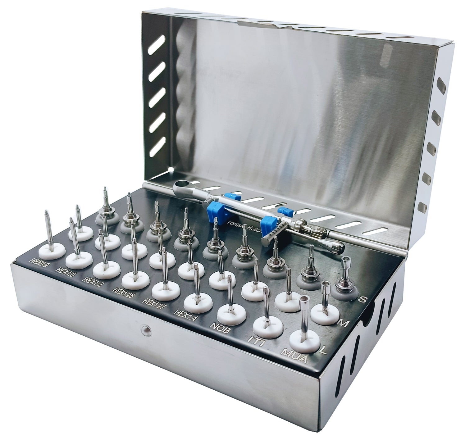 28-Piece Dental Implant Universal Prosthetic Kit with Adjustable Ratchet & Screwdrivers, Torque Wrench Set – Fully Autoclavable, 0-50Ncm | Secure & Remove Implant Restorations # OS1060