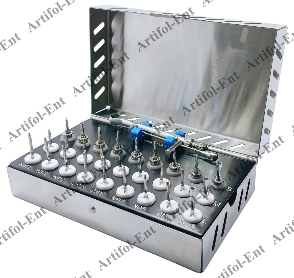 28-Piece Dental Implant Universal Prosthetic Kit with Adjustable Ratchet & Screwdrivers, Torque Wrench Set – Fully Autoclavable, 0-50Ncm | Secure & Remove Implant Restorations # OS1060