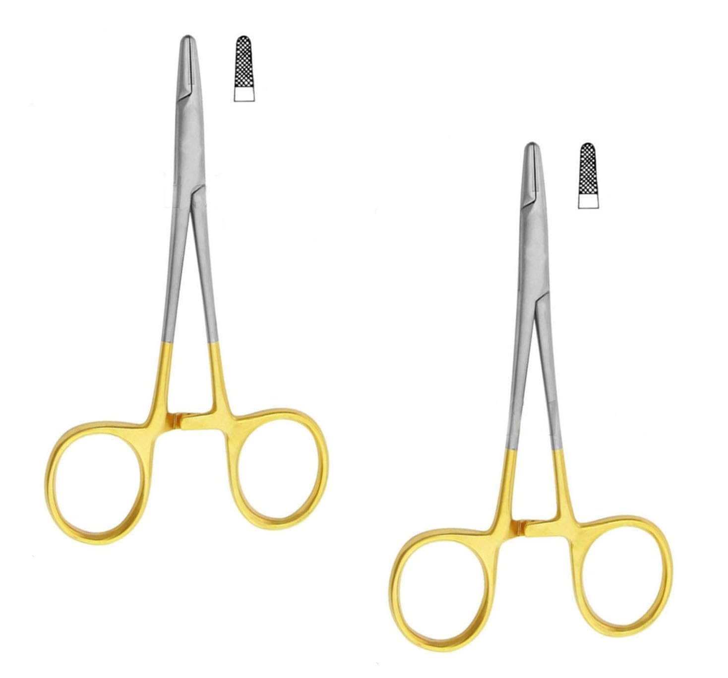 TC Derf Needle Holder 12.5 cm (5") – Tungsten Carbide Serrated Tips | Surgical Dental Precision Suturing Instrument | Stainless Steel | 2 Pcs #132910133