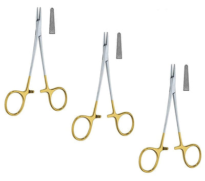 TC Halsey Needle Holder 13 cm (5") – Tungsten Carbide Jaws, Serrated Tip Needle Driver | Surgical & Dental Suturing Instrument | 3 Pcs #132910139