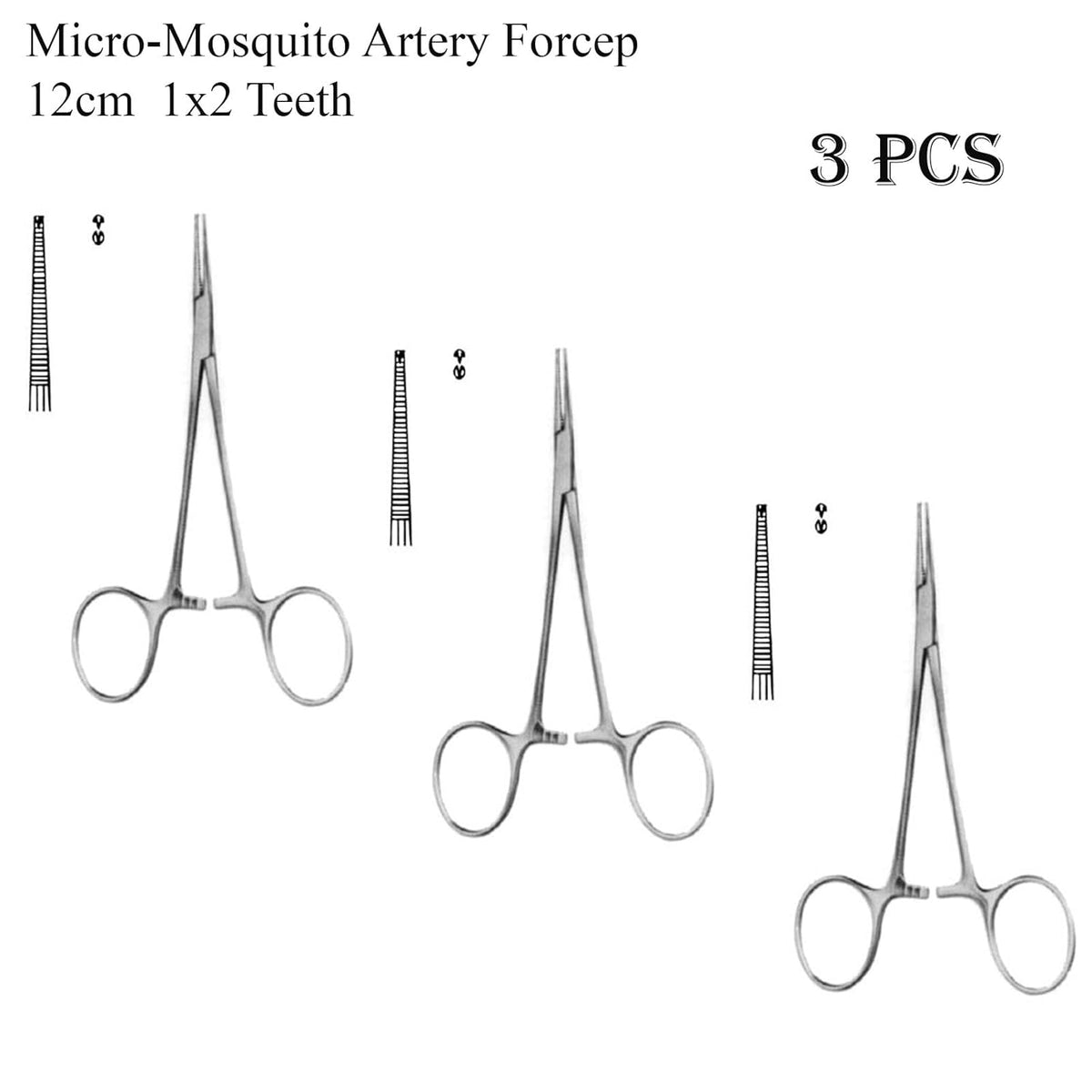 Micro Mosquito Artery Forceps – Straight 12 cm (4.75") | 1x2 Teeth Surgical Clamp | Stainless Steel – 3 Pcs Set #115910077