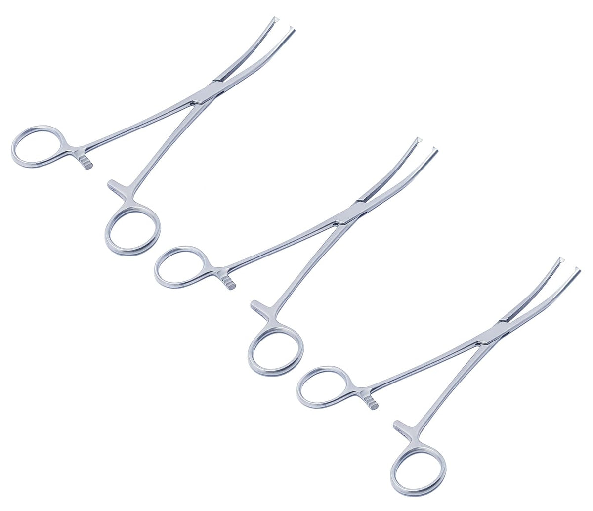Rochester Ochsner Forceps Set – Curved 7" (18 cm) | 1×2 Teeth Kocher Clamps with Serrated Jaws | Stainless Steel – 3 Pcs #115910143
