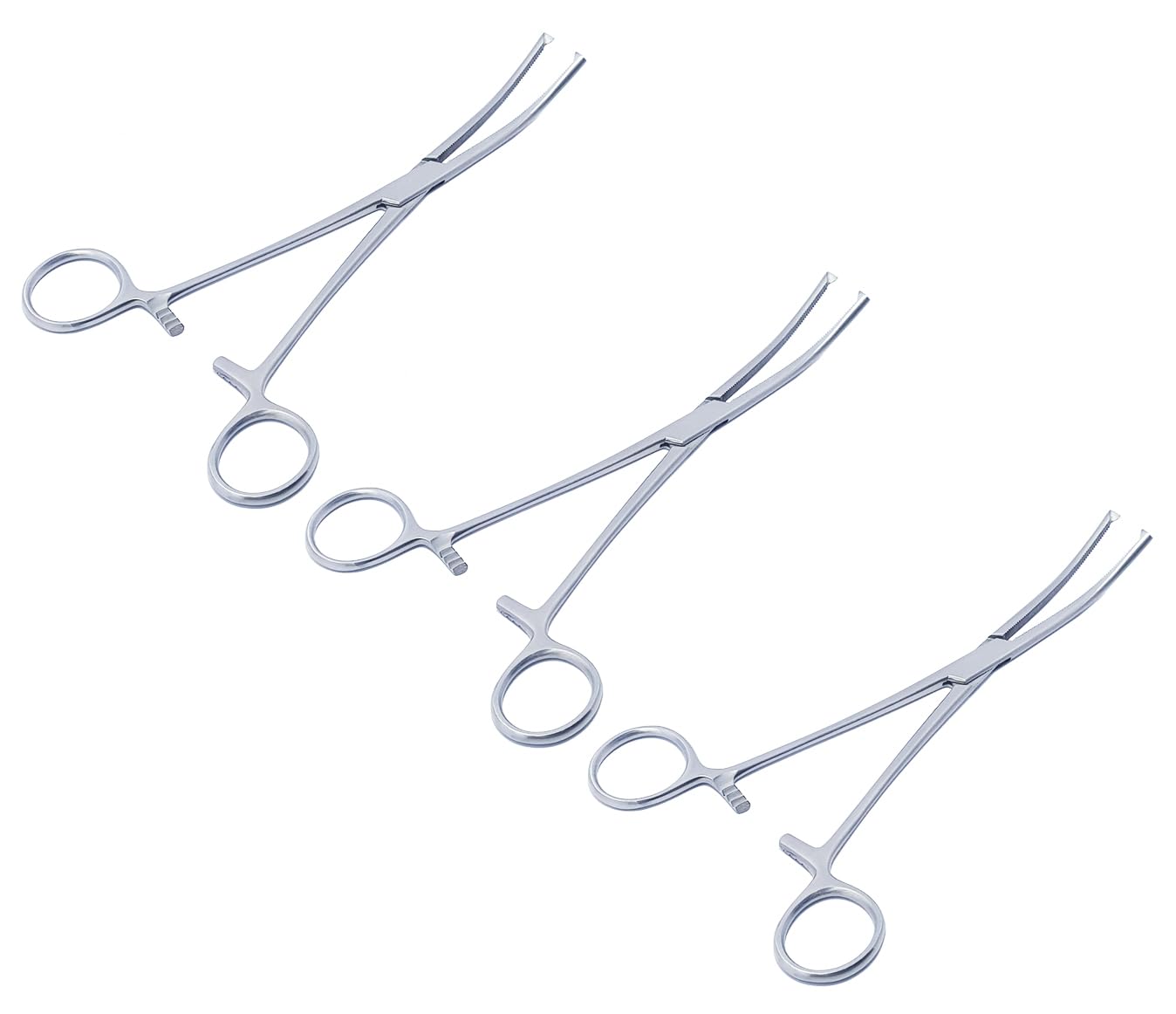 Rochester Ochsner Forceps Set – Curved 7" (18 cm) | 1×2 Teeth Kocher Clamps with Serrated Jaws | Stainless Steel – 3 Pcs #115910143