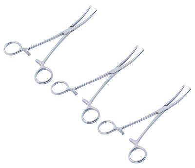 Rochester Ochsner Forceps Set – Curved 7" (18 cm) | 1×2 Teeth Kocher Clamps with Serrated Jaws | Stainless Steel – 3 Pcs #115910143