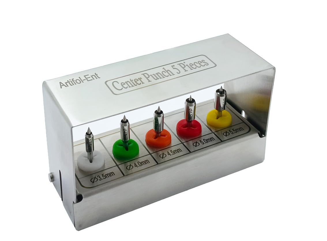 Dental Center Tissue Punch Kit – Rotary Silver Color | 5-Piece Set with Stainless Steel Holder | Center Drill Punch for Implant Surgery #OS1050