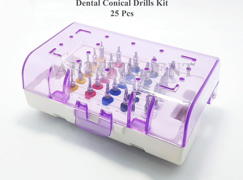 Conical Drills Set with Stoppers – 25 Pcs Dental Implant Drill Kit with Storage Box | Surgical Implant Tools #OS1048