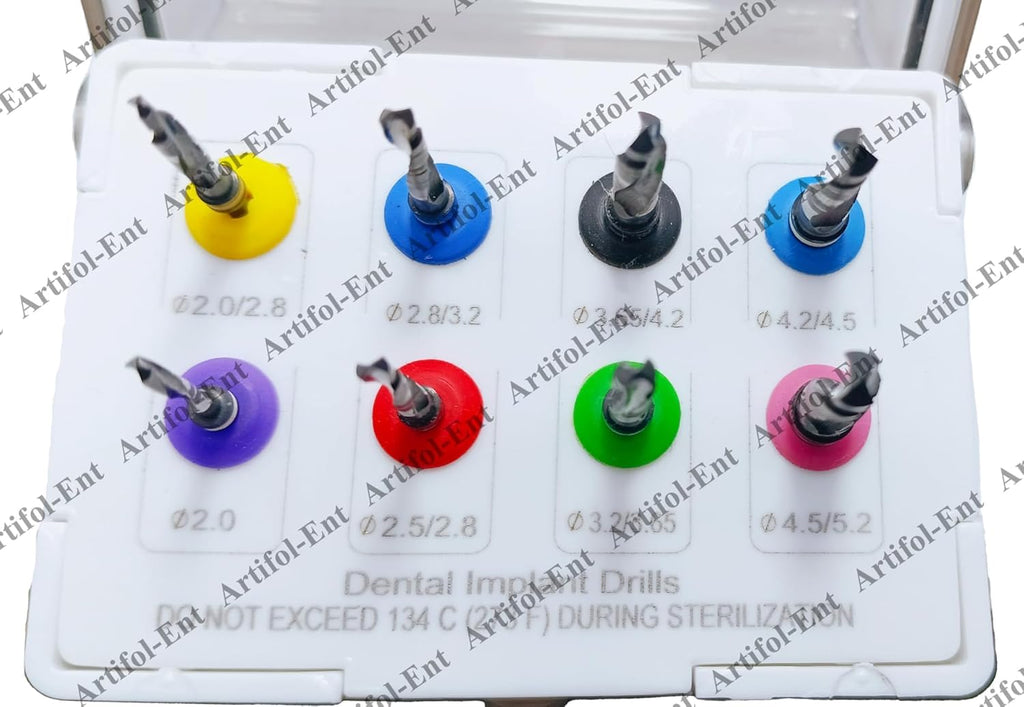 Dental Implant Drills Kit – 8-Piece Universal Implant Drill Set | Black-Coated Stainless Steel with Organizer Holder #OS1075