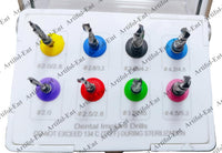 Kit de forets pour implants dentaires – Jeu universel de 8 forets pour implants | Acier inoxydable avec revêtement noir et support de rangement #OS1075