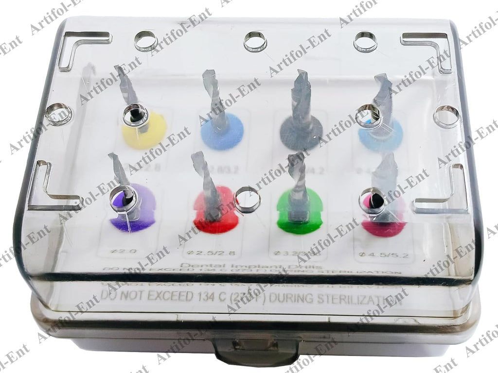 Dental Implant Drills Kit – 8-Piece Universal Implant Drill Set | Black-Coated Stainless Steel with Organizer Holder #OS1075
