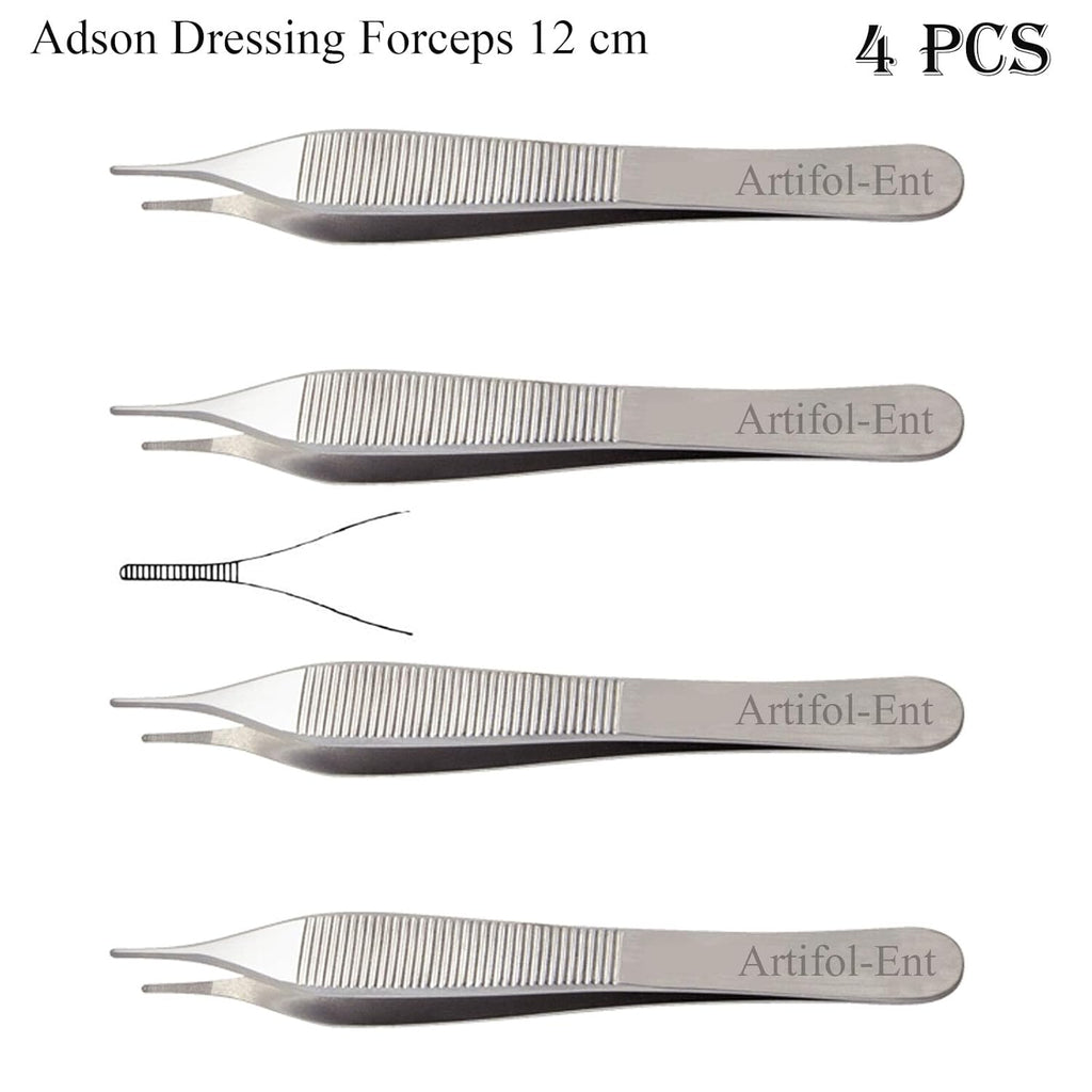 Adson Dressing Forceps Set – 12 cm Surgical Tweezers | Stainless Steel, Reusable & Autoclavable (4 Pcs)