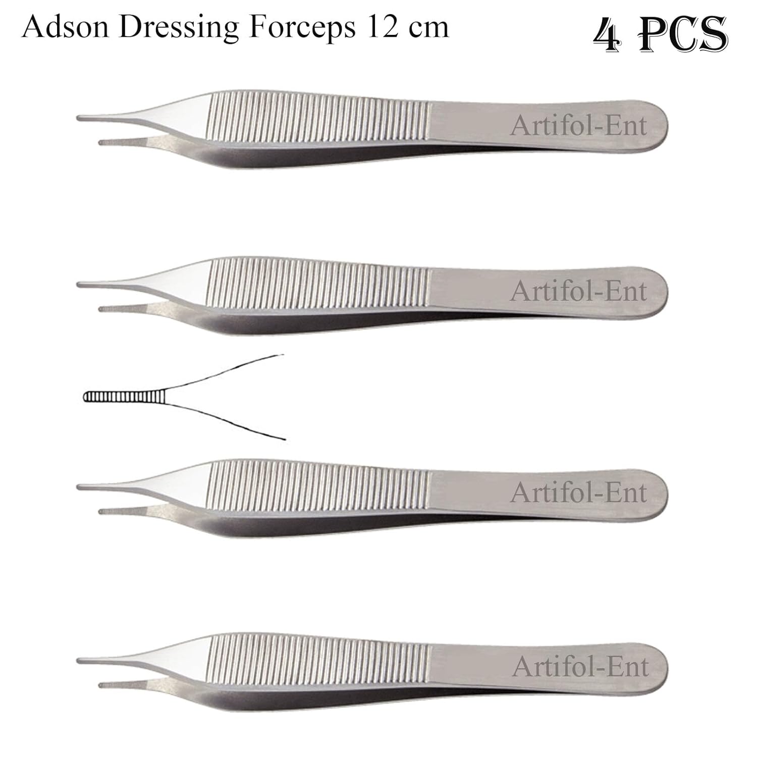 Adson Dressing Forceps Set – 12 cm Surgical Tweezers | Stainless Steel, Reusable & Autoclavable (4 Pcs)