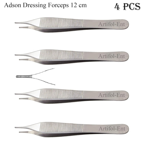 Adson Dressing Forceps 12 cm – Surgical Stainless Steel Tweezers | Precision Dressing Instrument | 4 Pcs #114910105