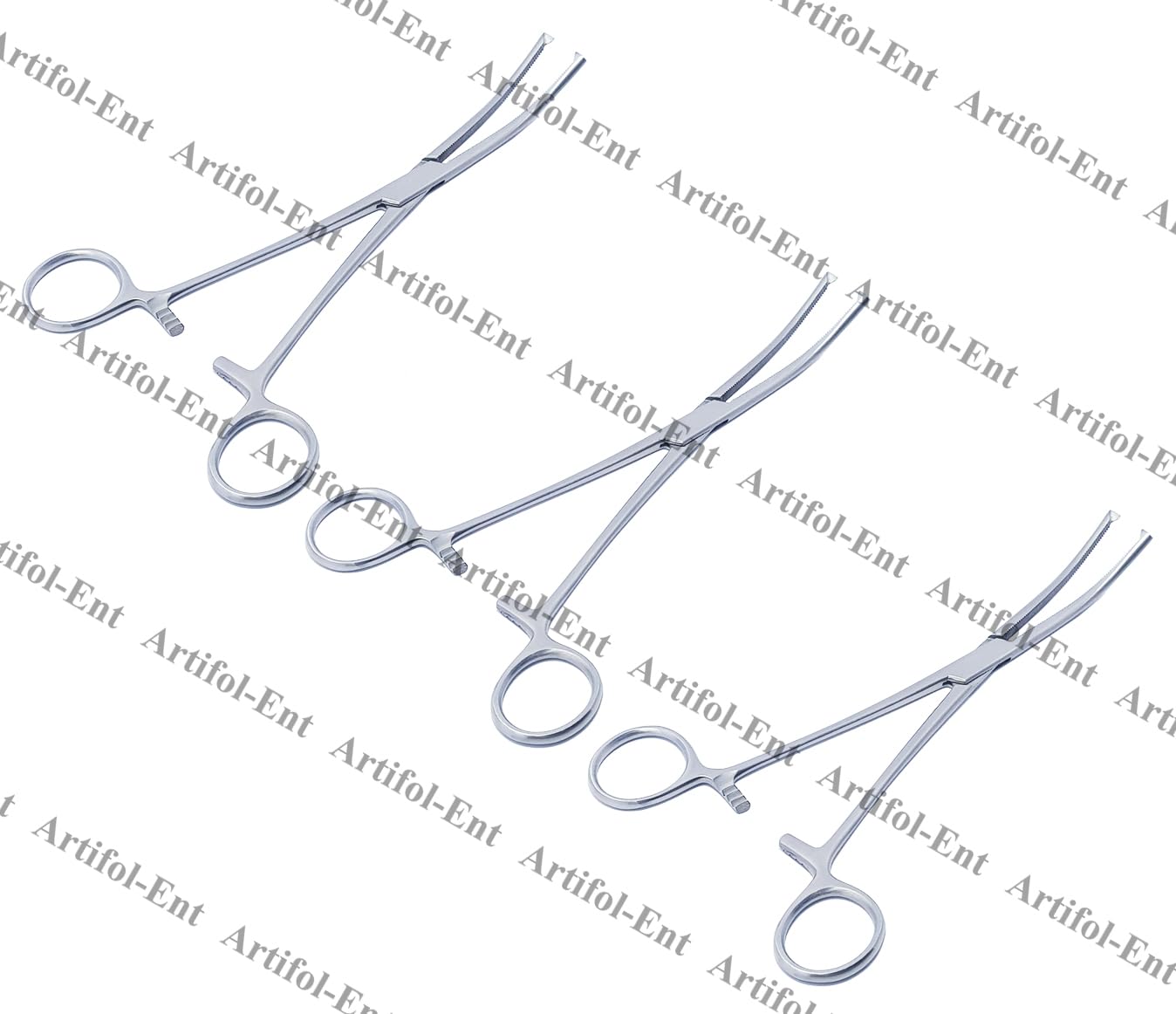 Rochester Ochsner Forceps Set – Curved 7" (18 cm) | 1×2 Teeth Kocher Clamps with Serrated Jaws | Stainless Steel – 3 Pcs #115910143