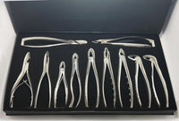 Kit di pinze per estrazione dentale da 11 pezzi - Strumenti professionali in acciaio inossidabile | Include pinze n. 51, 67A, 17, 13, 18, 22, 1, 6C, 76S, F301 e Ronguer Blument da 15 cm