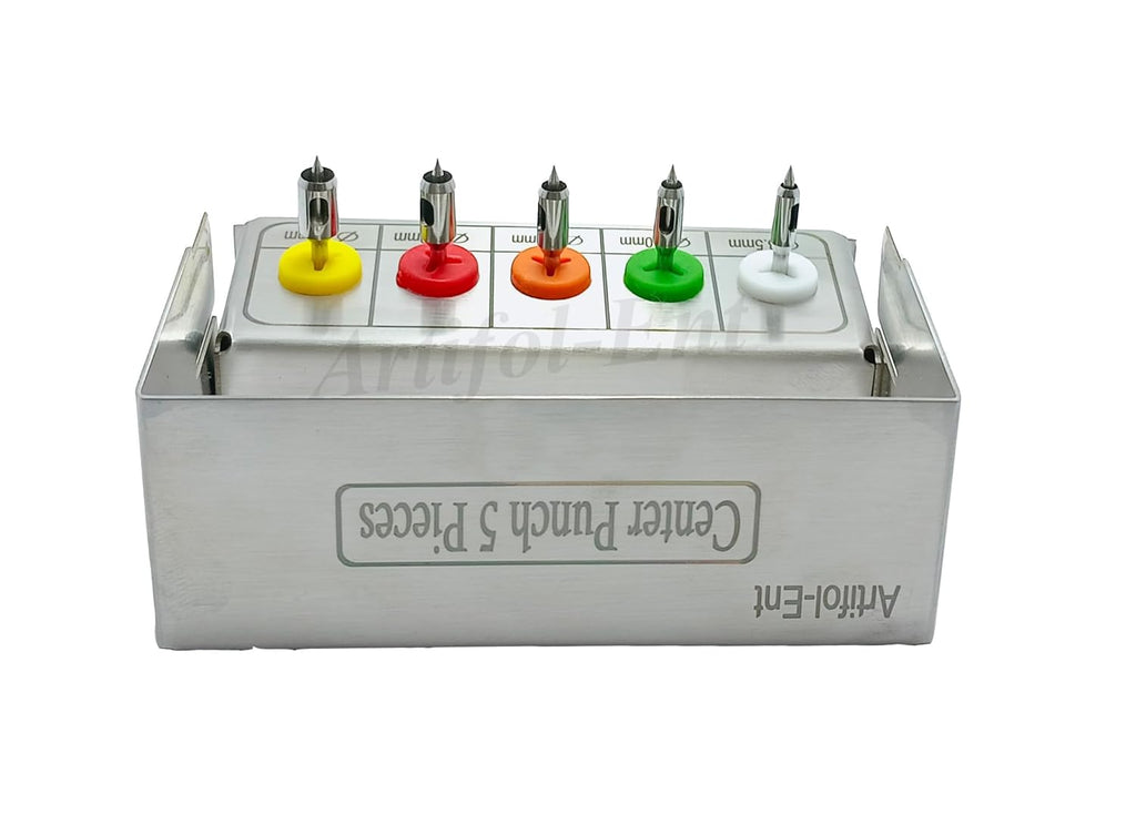 Dental Center Tissue Punch Kit – Rotary Silver Color | 5-Piece Set with Stainless Steel Holder | Center Drill Punch for Implant Surgery #OS1050