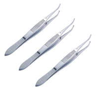 Graefe Ophthalmic Forceps Curved 10 cm (4") – 1×2 Teeth, 1.2 mm Tip Width | Precision Eye Surgical Instrument | Stainless Steel 3 Pcs #114910374