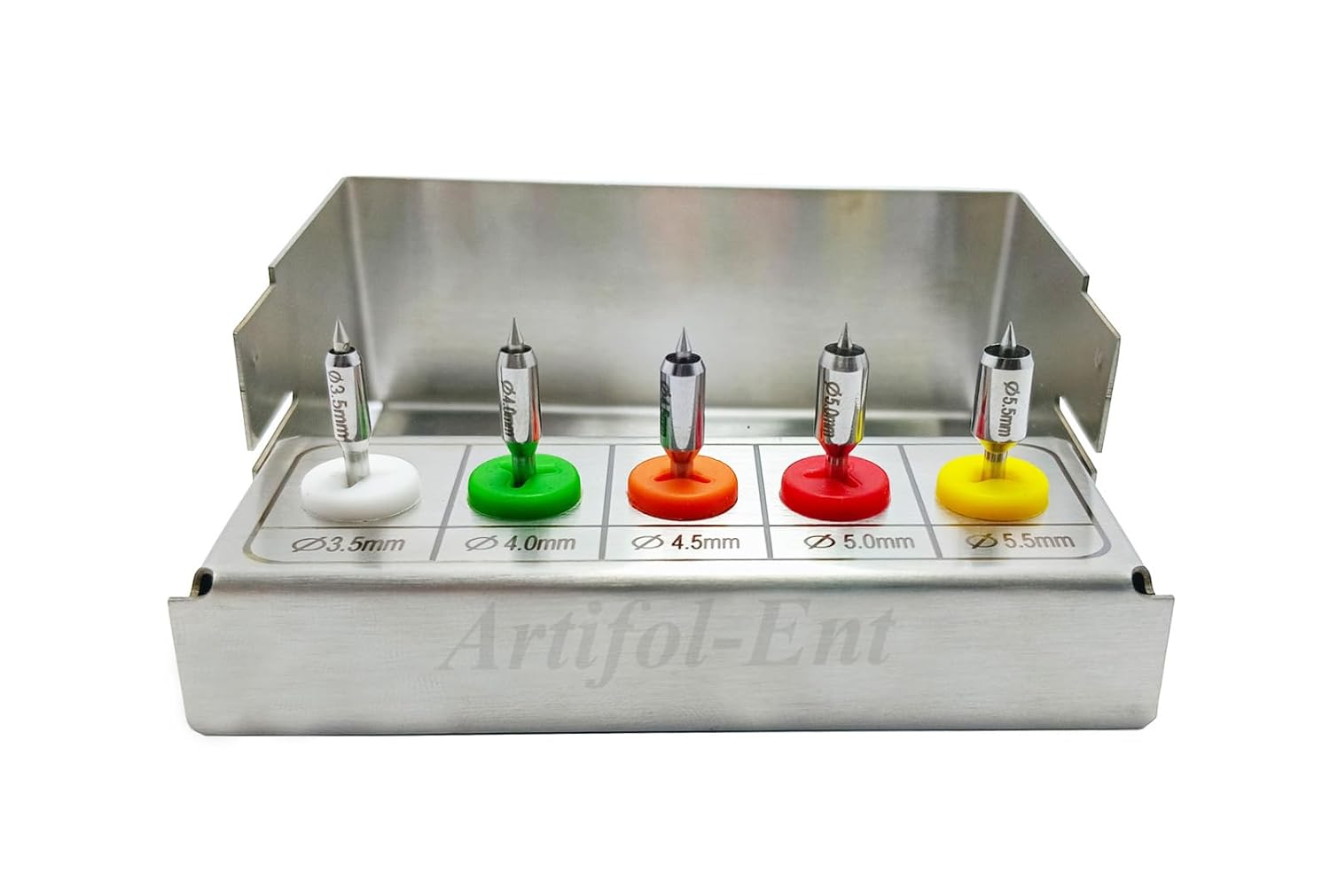Dental Center Tissue Punch Kit – Rotary Silver Color | 5-Piece Set with Stainless Steel Holder | Center Drill Punch for Implant Surgery #OS1050