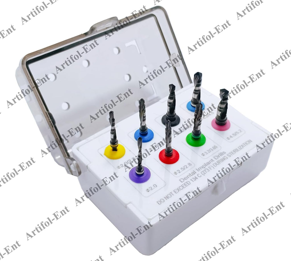 Dental Implant Drills Kit – 8-Piece Universal Implant Drill Set | Black-Coated Stainless Steel with Organizer Holder #OS1075