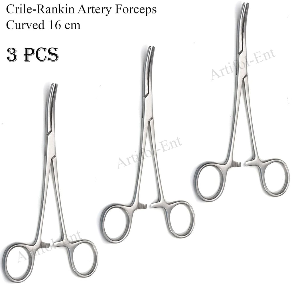 Rankin Crile Hemostat Artery Forceps Curved 16 cm (6.25") – Surgical Clamp | Stainless Steel Hemostatic Forceps – 3 Pcs Set #115910116