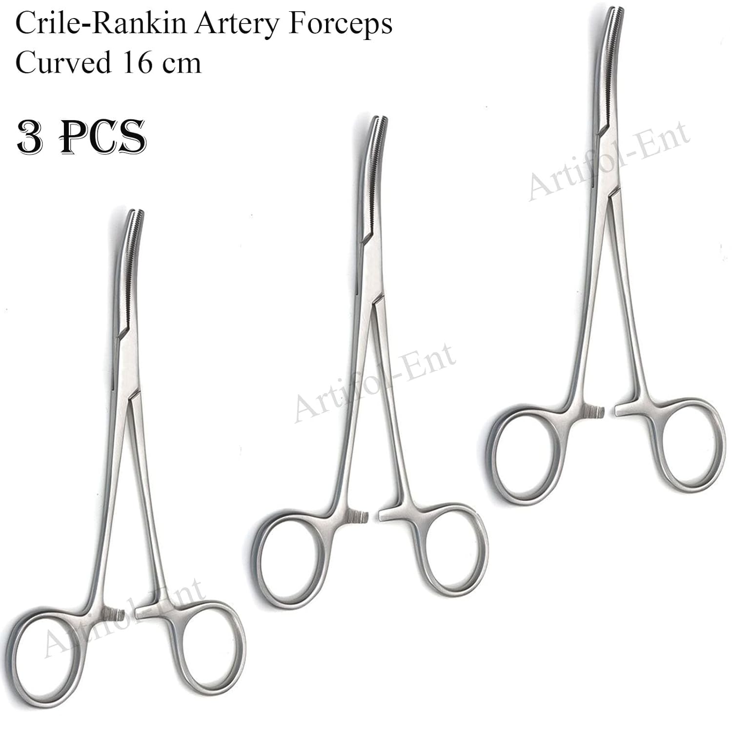 Rankin Crile Hemostat Artery Forceps Curved 16 cm (6.25") – Surgical Clamp | Stainless Steel Hemostatic Forceps – 3 Pcs Set #115910116