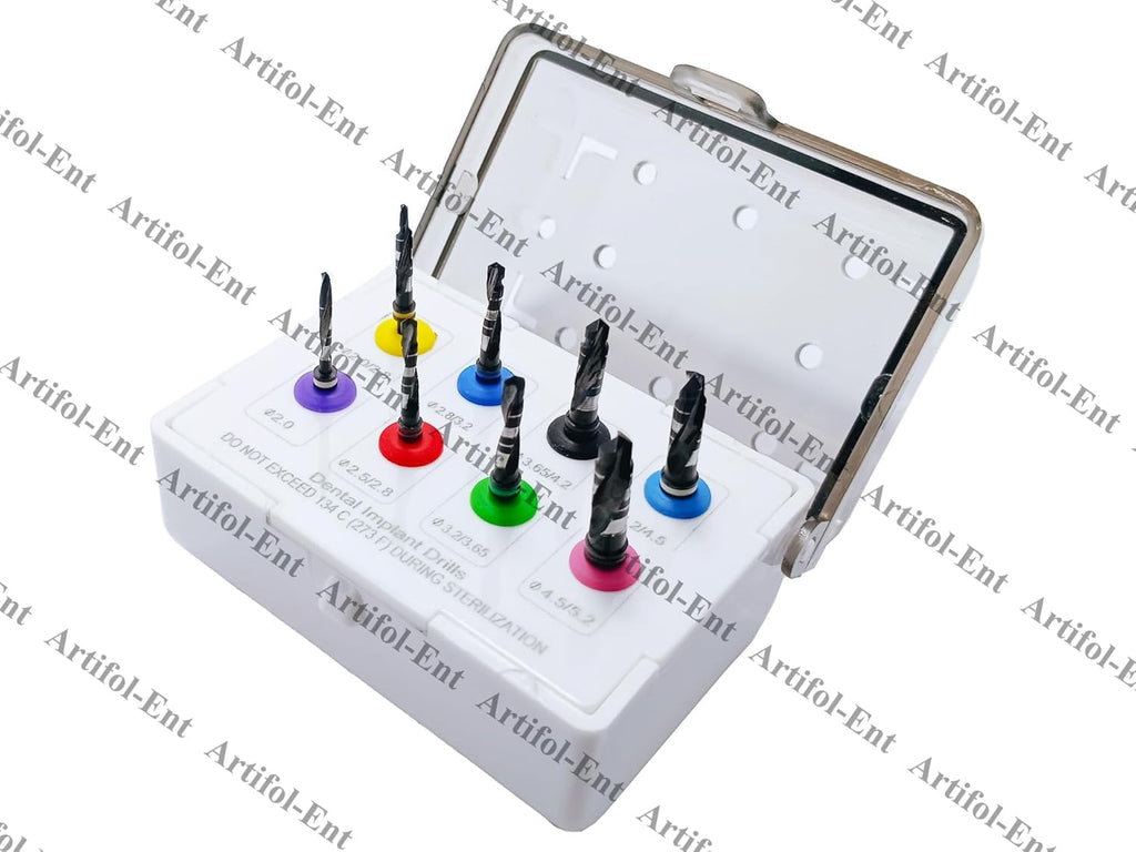 Dental Implant Drills Kit – 8-Piece Universal Implant Drill Set | Black-Coated Stainless Steel with Organizer Holder #OS1075