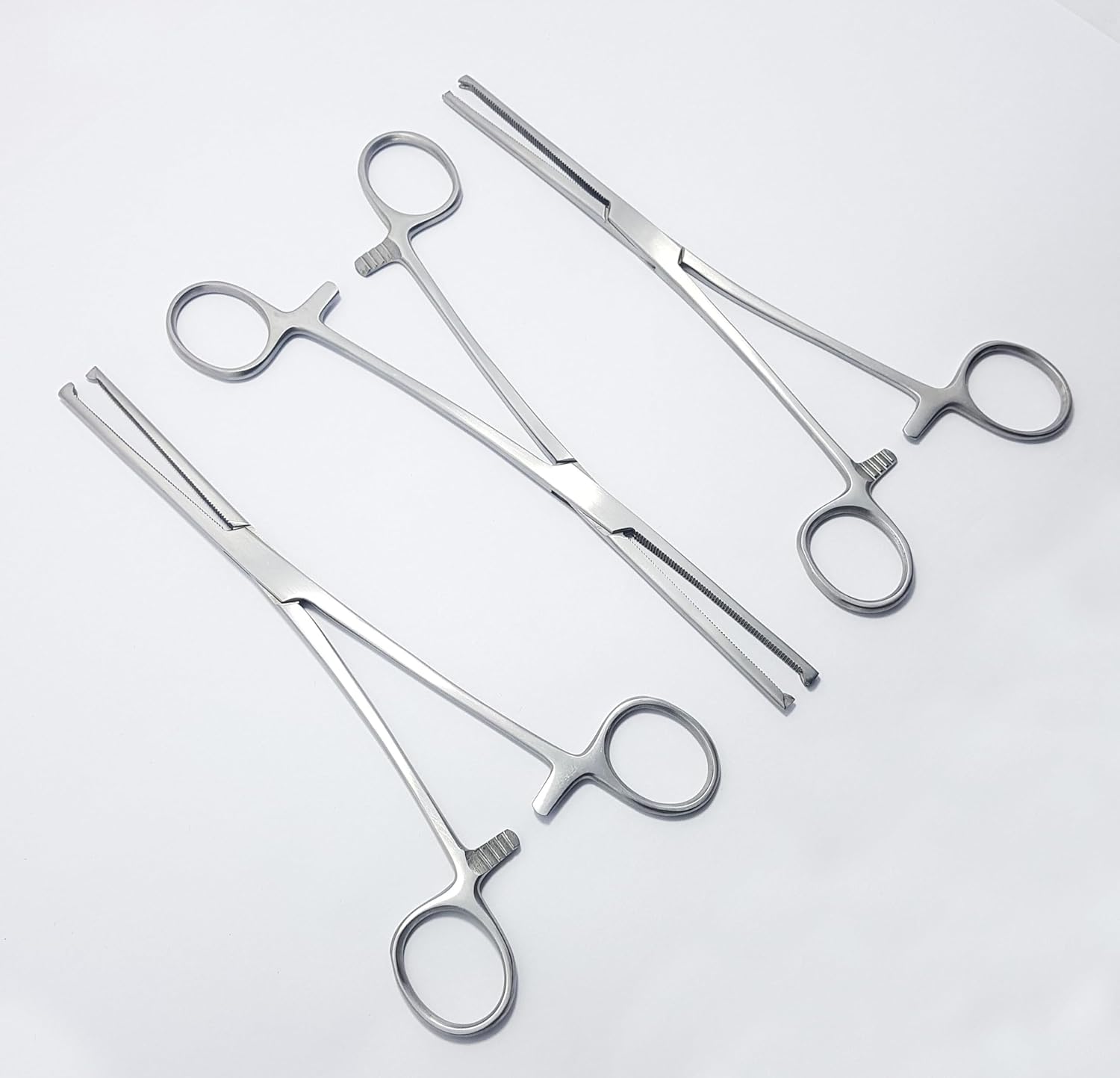 Rochester Ochsner Kocher Forceps – Straight, 1x2 Teeth Serrated Jaws | Surgical Clamps 8" (20 cm) & 9.5" (24 cm), 3-Piece Set