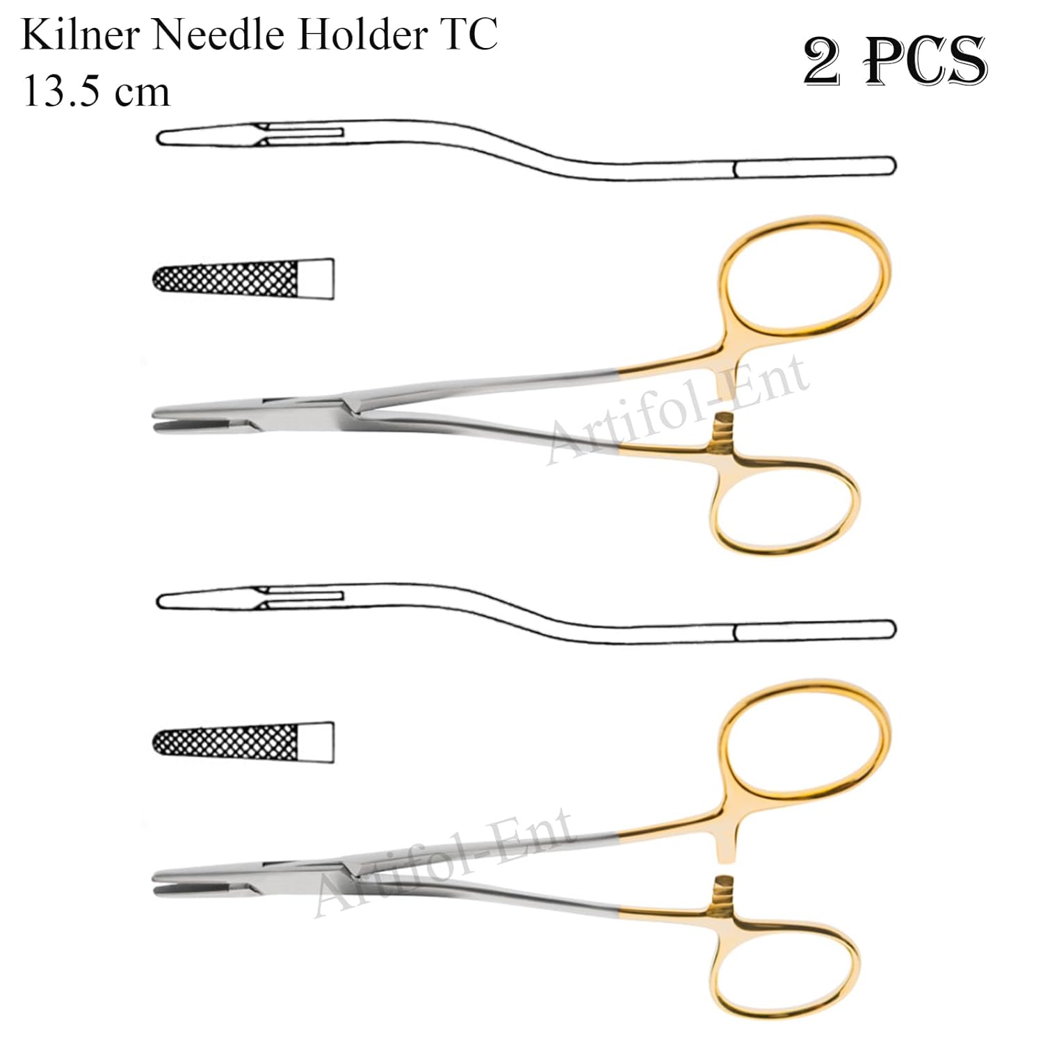 TC Kilner Needle Holder S-Shaped 13.5 cm (5.25") – Tungsten Carbide Serrated Tips | Surgical Dental Suturing Instrument | Stainless Steel | 2 Pcs