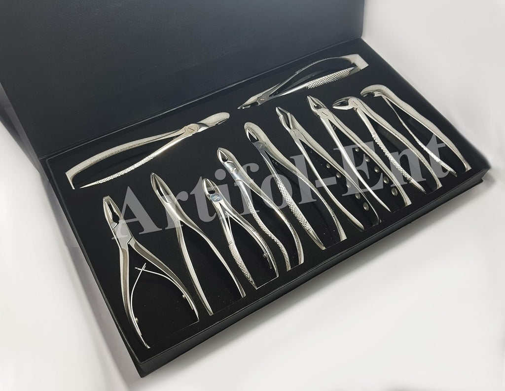 11-Piece Dental Extraction Forceps Kit – Stainless Steel Professional Instruments | Includes Forceps #51, 67A, 17, 13, 18, 22, 1, 6C, 76S, F301 & Ronguer Blument 15 cm