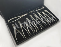 Kit di pinze per estrazione dentale da 11 pezzi - Strumenti professionali in acciaio inossidabile | Include pinze n. 51, 67A, 17, 13, 18, 22, 1, 6C, 76S, F301 e Ronguer Blument da 15 cm