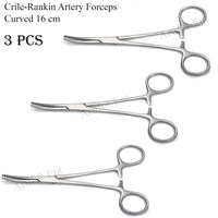 Rankin Crile Hemostat Artery Forceps Curved 16 cm (6.25") – Surgical Clamp | Stainless Steel Hemostatic Forceps – 3 Pcs Set #115910116