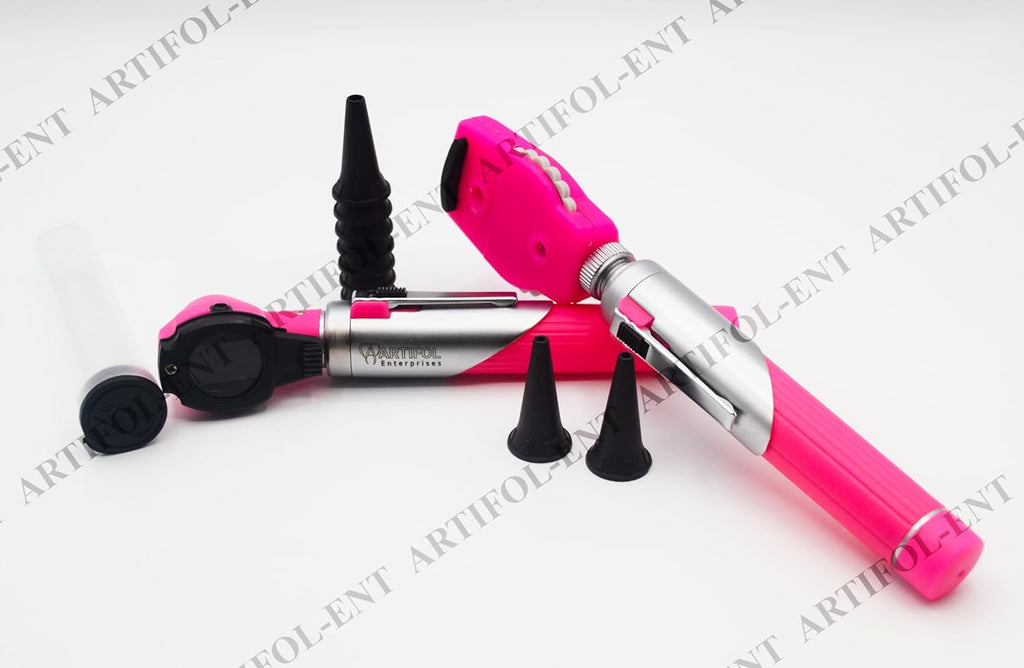Artifol Student Home Use ENT Otoscope Examination Kit – Fiber Optic Diagnostic Set, Pink Color #OS1088