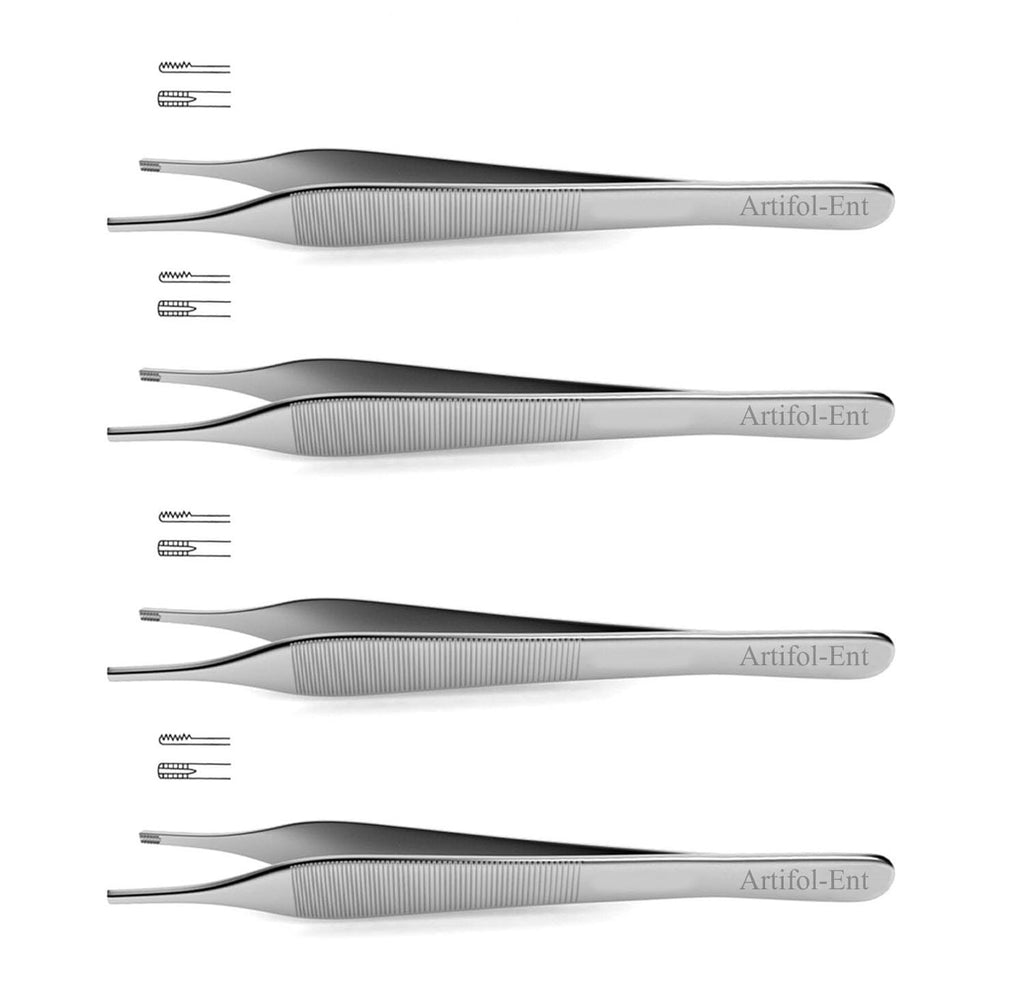 Adson Brown Tissue Forceps 12 cm – 7×7 Teeth Surgical Stainless Steel Forceps | Precision Tissue Handling Instrument | 4 Pcs #114910119