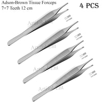 Adson Brown Tissue Forceps Set – 7×7 Teeth, 12 cm | Stainless Steel Surgical Forceps, Reusable & Autoclavable (4 Pcs) Set# ‎114910119