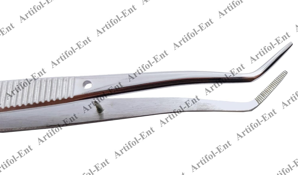 Mariiam Dentalpinzette – 15 cm, abgewinkelte, gezahnte Spitzen (5er-Set), polierter Edelstahl, gebogene Pinzette für präzises Arbeiten | #114500021-1