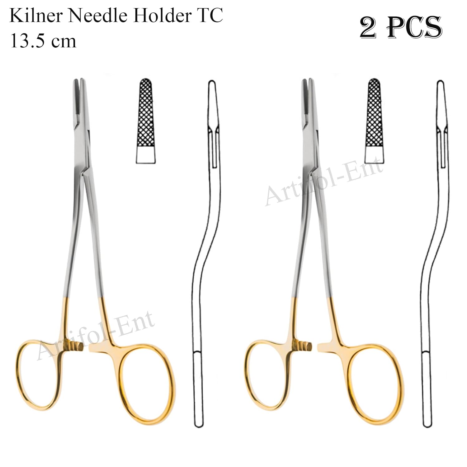 TC Kilner Needle Holder S-Shaped 13.5 cm (5.25") – Tungsten Carbide Serrated Tips | Surgical Dental Suturing Instrument | Stainless Steel | 2 Pcs
