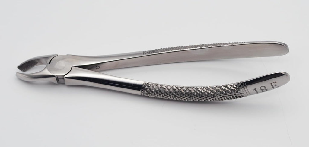 Professional Extraction Forceps Upper Molar Left 18E – Anatomical Deep-Grip Beaks | High-Performance Stainless Steel Extraction Instrument | Precision Anti-Slip Handle & Calibrated Pivot #FX18E
