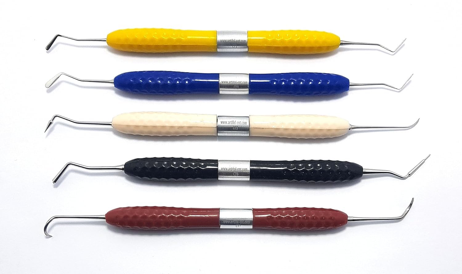 Dental Composite Resin Filling Instruments – 5 Pcs Double-Ended Set | Silicone Handle Restorative Tools | Stainless Steel Tips