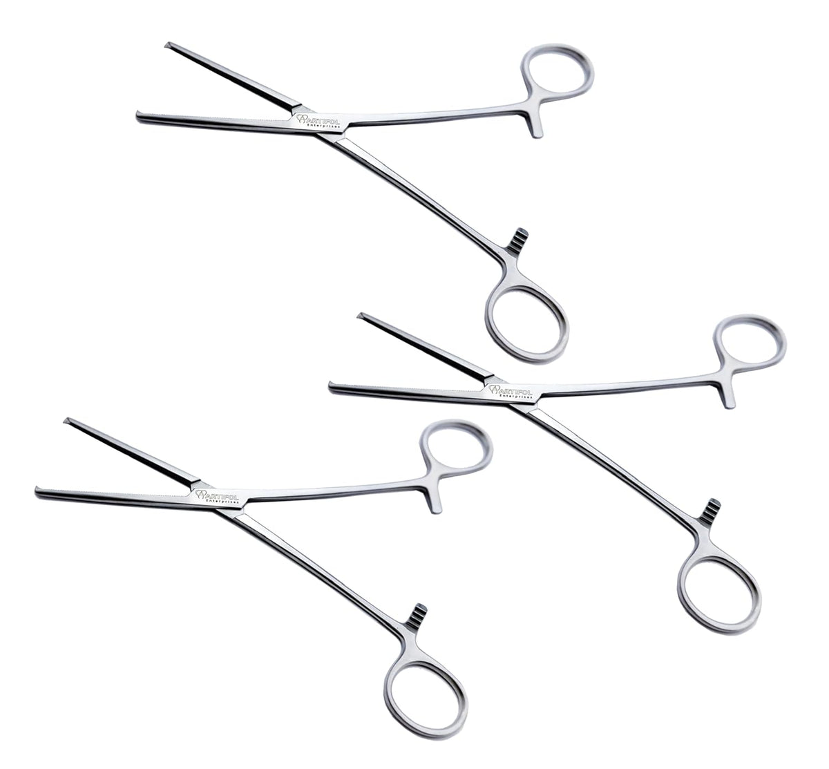 Rochester Ochsner Kocher Forceps – Straight, 1x2 Teeth Serrated Jaws | Surgical Clamps 8" (20 cm) & 9.5" (24 cm), 3-Piece Set