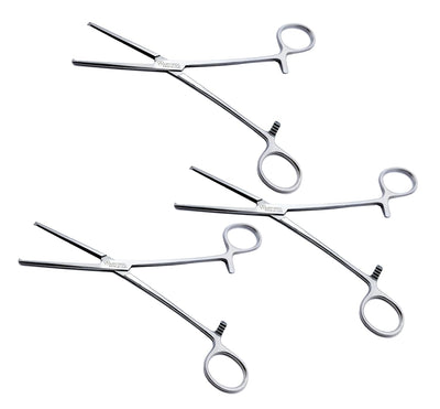 Rochester Ochsner Kocher Forceps – Straight, 1x2 Teeth Serrated Jaws | Surgical Clamps 8" (20 cm) & 9.5" (24 cm), 3-Piece Set