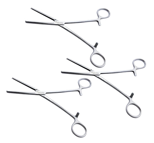 Rochester Ochsner Kocher Forceps – Straight, 1x2 Teeth Serrated Jaws | Surgical Clamps 8" (20 cm) & 9.5" (24 cm), 3-Piece Set