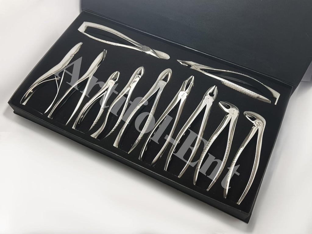 11-Piece Dental Extraction Forceps Kit – Stainless Steel Professional Instruments | Includes Forceps #51, 67A, 17, 13, 18, 22, 1, 6C, 76S, F301 & Ronguer Blument 15 cm