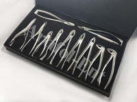 Kit di pinze per estrazione dentale da 11 pezzi - Strumenti professionali in acciaio inossidabile | Include pinze n. 51, 67A, 17, 13, 18, 22, 1, 6C, 76S, F301 e Ronguer Blument da 15 cm