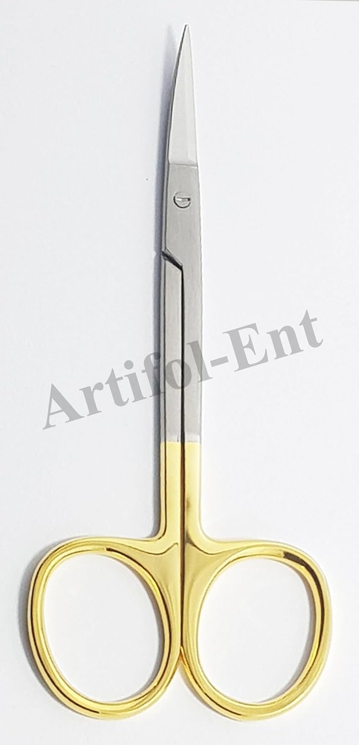TC Iris Scissors Set – Straight & Curved 4.5" (11.5 cm) | Tungsten Carbide Micro Dissecting Scissors with Gold Rings | 2-Piece Surgical & Dental Instrument Set