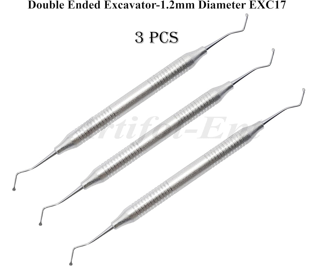 Dental Excavator EXC17 – Double Ended 1.2 mm Spoon | 17 cm Stainless Steel Restorative & Endodontic Instruments | 3-Piece Set #EXC17