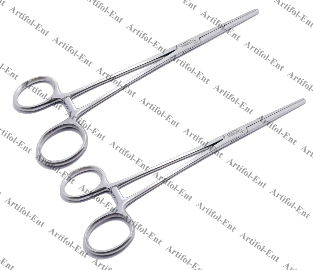 Artery Forceps – Straight, 24 cm (9.5") | Stainless Steel Hemostatic Forceps with Serrated Jaws & Ratchet, 2-Piece Set #115910221