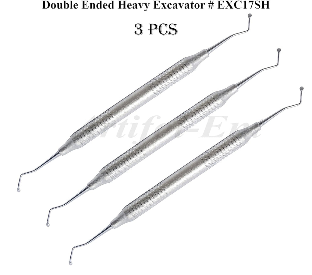 Double Ended Dental Heavy Excavator Spoon 17cm EXC17SH 3 Pcs Set Stainless Steel Restorative Instruments Endodontic Tools Slip Resistant Handle