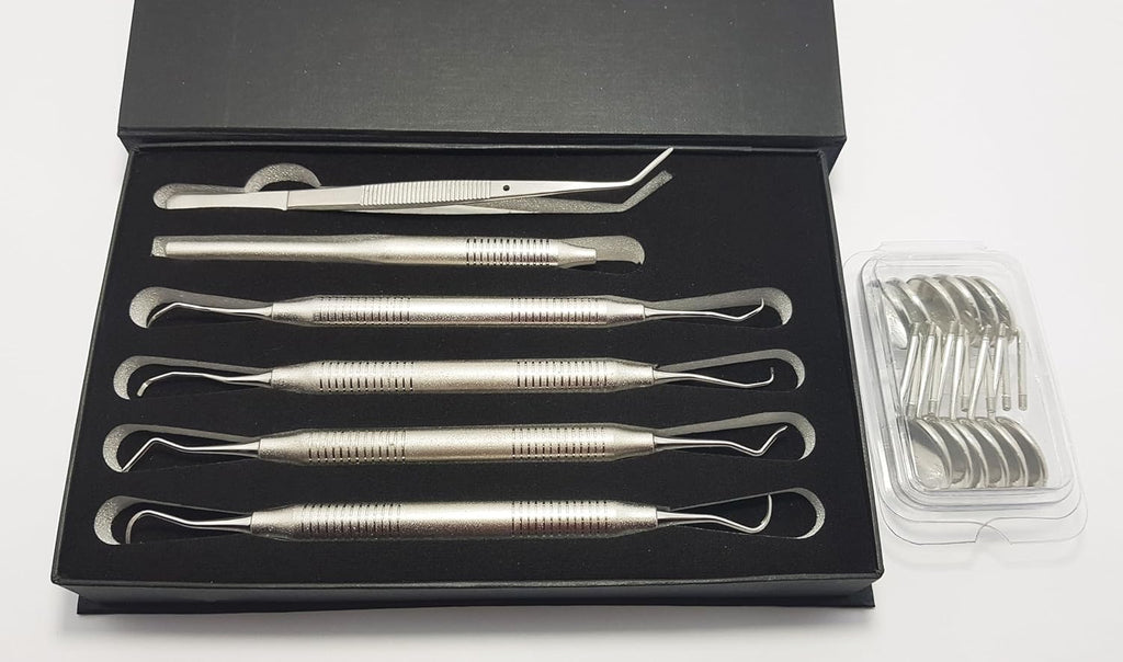 Dental Hygiene Set Gracey Curette, Hygienist Scaler, Sickle Scaler, Dental Mirrors with Mirror Handle, College Tweezers/Cotton Plier Hygienists Instruments Tool kit 18 Pcs