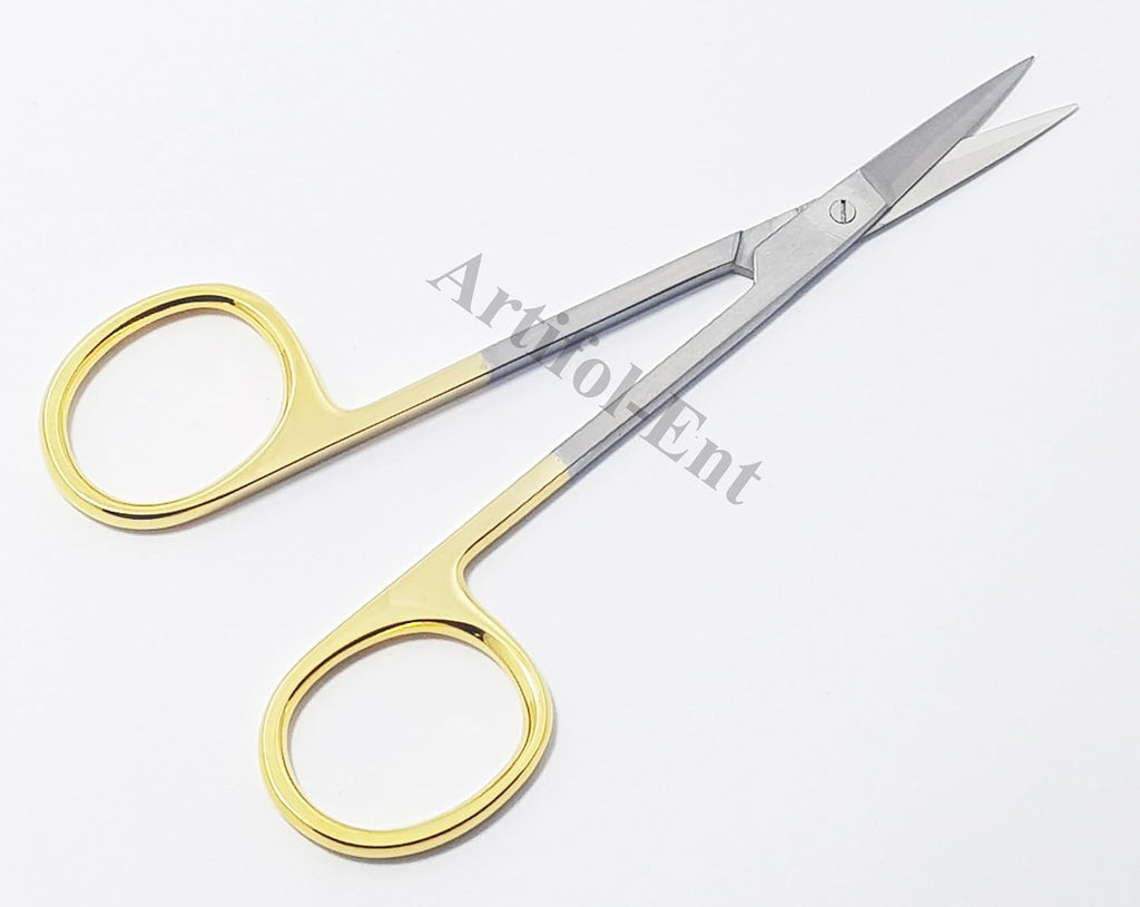 TC Iris Scissors – Straight 4.5” (11.5 cm) | Tungsten Carbide Micro Dissecting Dental Scissors with Gold Rings | 2-Piece Set #113910668
